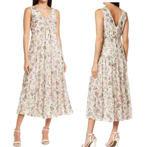 Gabby Skye Women's Sleeveless V-Neck Floral Print Knot Front Dress Size 12 NWT - Picture 1 of 13
